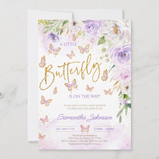 Invitation Baby shower papillon (Devant)