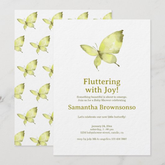 Invitation Baby Shower Papillon (Devant / Derrière)