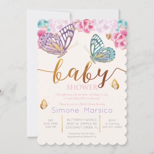 Invitation Baby shower papillon (Devant)