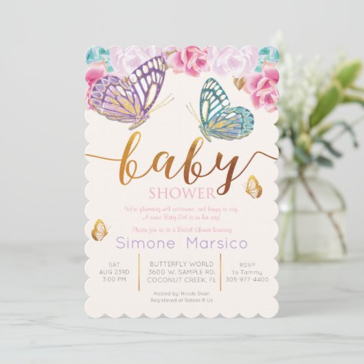 Invitation Baby shower papillon (Debout devant)