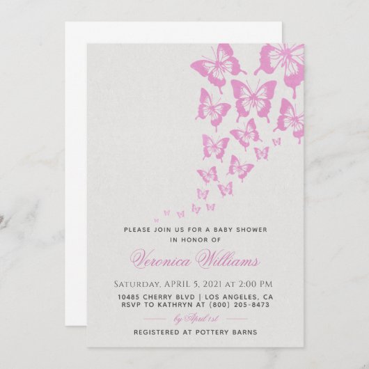 Invitation Baby shower papillon (Devant / Derrière)