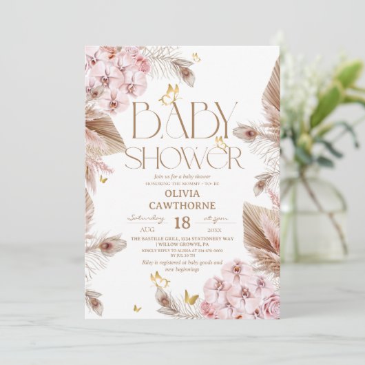 Invitation Baby Shower Papillon (Debout devant)