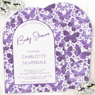 Invitation Baby shower papillon Aquarelle violet