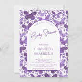 Invitation Baby shower papillon Aquarelle violet (Devant)