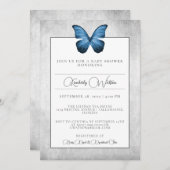 Invitation Baby shower papillon bleu (Devant / Derrière)