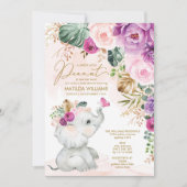 Invitation Baby shower papillon bleu-blanc à fleurs (Devant)