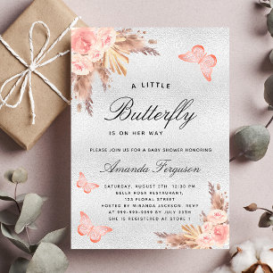Invitation Baby shower papillon blush pampas argent luxe