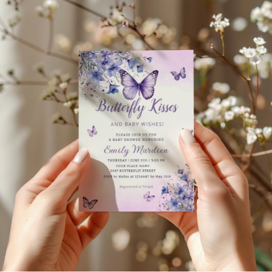 Invitation Baby shower papillon Boho Purple Floral Girl
