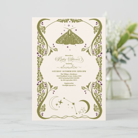 Invitation Baby shower papillon céleste vintage (Debout devant)