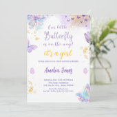 Invitation Baby shower papillon C'est une fille (Debout devant)