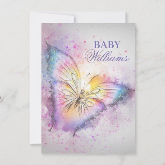 Invitation Baby shower papillon couleur d'aquarelle mignon (Dos)