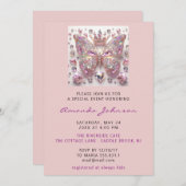 Invitation Baby shower papillon fille douce 16e rose Royal (Devant / Derrière)