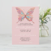 Invitation Baby shower papillon fille douce 16ème Rose Poudre (Debout devant)