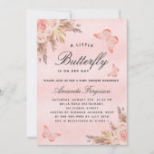 Invitation Baby shower papillon fille pampas rose luxe (Devant)