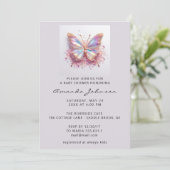 Invitation Baby shower papillon fille Rose Holographie (Debout devant)