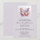Invitation Baby shower papillon fille Rose Holographie (Devant / Derrière)