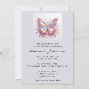 Invitation Baby shower papillon fille Rose Holographie