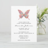 Invitation Baby shower papillon fille Rose or blanc (Debout devant)