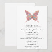 Invitation Baby shower papillon fille Rose or blanc (Devant / Derrière)