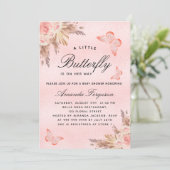 Invitation Baby shower papillon fille rose pampas herbe (Debout devant)