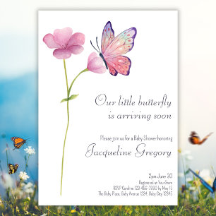 Invitation Baby shower papillon Fleur sauvage aquarelle perso