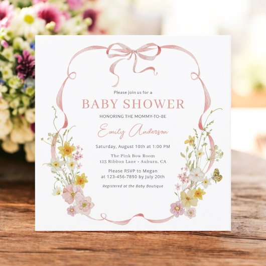 Invitation Baby shower papillon Fleur sauvage de la fille de 