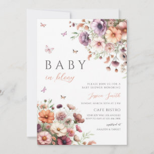 Invitation Baby Shower Papillon Fleur Sauvage Rose Violet