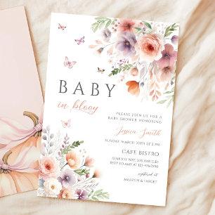 Invitation Baby Shower Papillon Fleur Sauvage Rose Violet