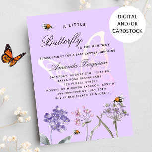 Invitation Baby shower papillon fleur sauvage violette fille