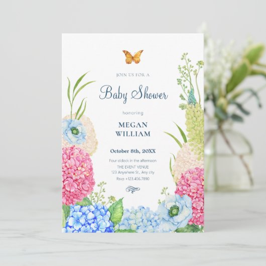 Invitation Baby shower papillon fleuri (Debout devant)
