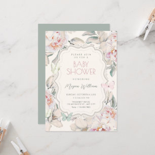 Invitation Baby shower papillon floral