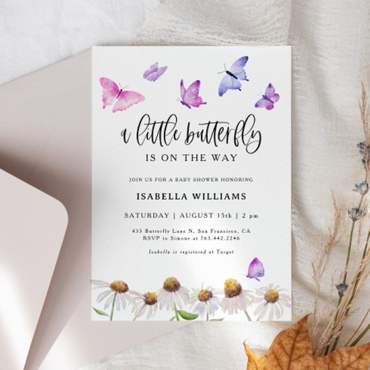 Invitation Baby shower papillon floral fille