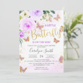 Invitation Baby shower papillon floral Lavender (Debout devant)
