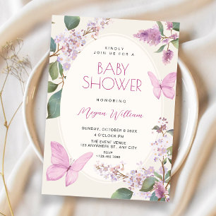 Invitation Baby shower papillon floral lilac