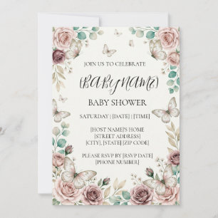 Invitation Baby Shower Papillon Floral Personnalisé