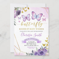 Baby shower papillon floral pourpre et or