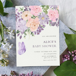 Invitation Baby shower papillon florale en fleurs
