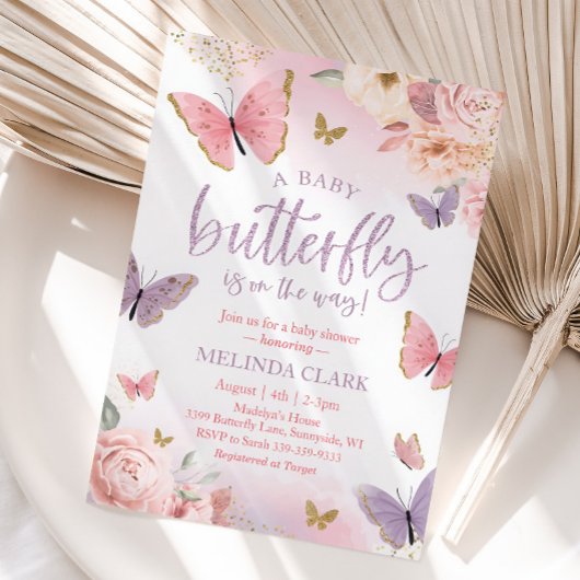 Invitation Baby shower papillon Invitation, Baby shower fille