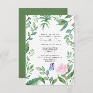 Invitation Baby shower papillon Invitation, rose