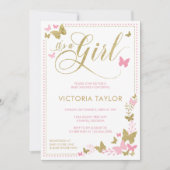 Invitation Baby shower papillon Invitation, Rose, Or (Devant)