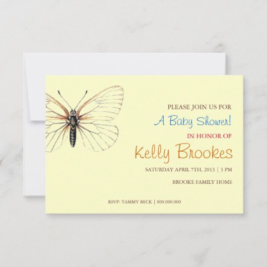 Invitation baby shower | Papillon jaune (Devant)