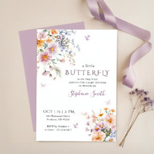 Invitation Baby Shower Papillon Lavande Jardin Fantaisiste