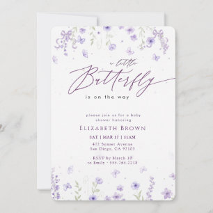 Invitation Baby Shower Papillon Lavande Ruban Floral