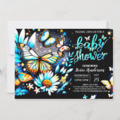 Invitation Baby shower papillon modifiable bleu garçon (Devant)