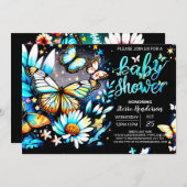 Invitation Baby shower papillon modifiable bleu garçon (Devant / Derrière)