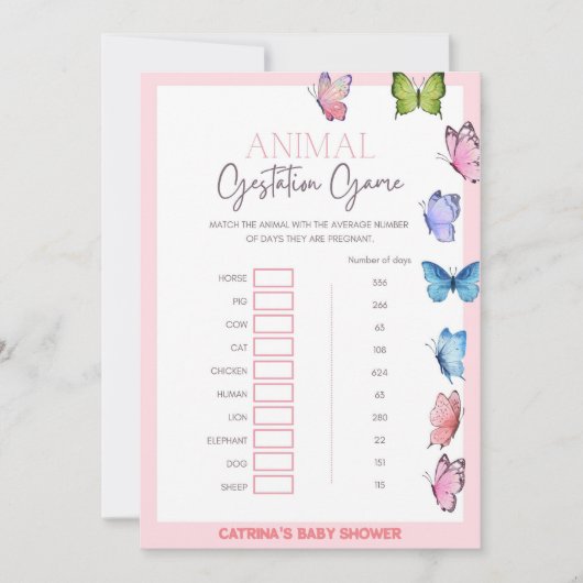 Invitation Baby shower papillon - Nom modifiable, 5x7 (Devant)