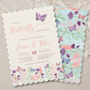 Invitation Baby shower papillon Pastel Mint Lavender