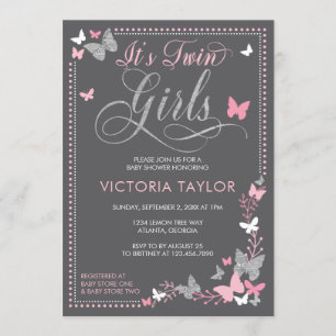 Invitation Baby shower papillon pour jumeaux