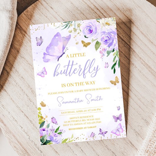 Invitation Baby shower papillon pourpre