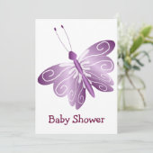 Invitation Baby shower papillon pourpre (Debout devant)